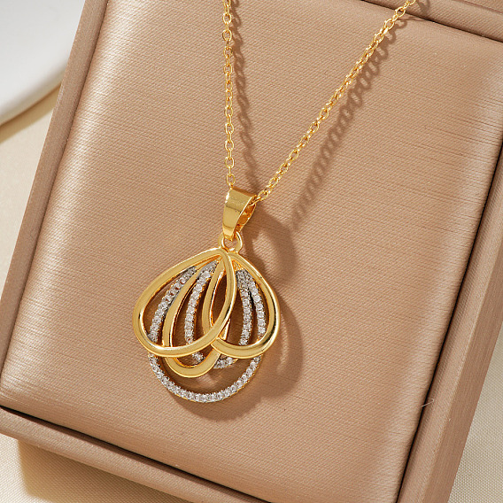 Геометрические латунные ожерелья с полыми подвесками из прозрачных кубических цирконий на день святого валентина, золотые