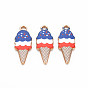 Rack Plating Alloy Enamel Pendants, Light Gold, Cadmium Free & Nickel Free & Lead Free, Ice Cream