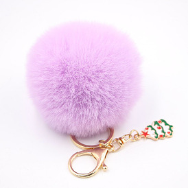 Christmas Tree Ornament Keychain with Furry Pom-Pom for Women's Handbags