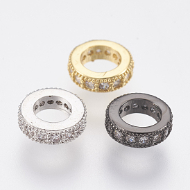 Brass Micro Pave Cubic Zirconia European Beads, Large Hole Beads, Lead Free & Cadmium Free, Ring