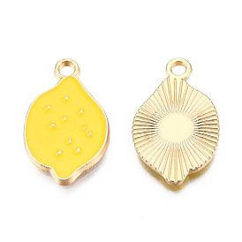 Light Gold Plated Alloy Charms, with Enamel, Lemon