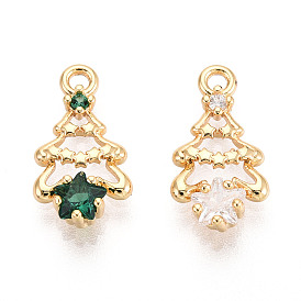 Латунные микро проложить кубического циркония прелести, рождественская елка, долговечный, без никеля , реальный 18 k позолоченный