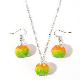 Charmant ensemble de bijoux en forme de fruits avec boucles d'oreilles et collier orange pour femmes - style campagne amusant et à la mode