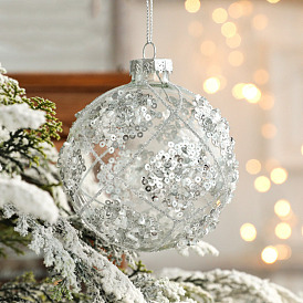 Decoraciones colgantes de bolas de lentejuelas de vidrio transparente, adornos colgantes del árbol de navidad