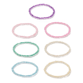 7Pcs 7 Color Candy Color Glass Seed Beaded Stretch Bracelets Set for Women