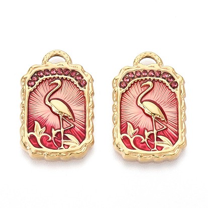 304 подвески из нержавеющей стали, с эмалью и стразами, прямоугольник с подвеской фламинго, реальный 14 k позолоченный