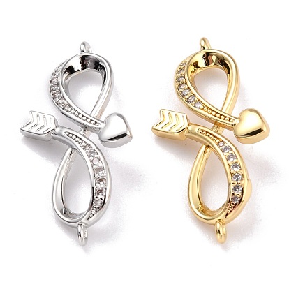 Bras Micro Pave Clear Cubic Zirconia Links Connectors, Long-Lasting Plated, Infinity with Heart & Arrow