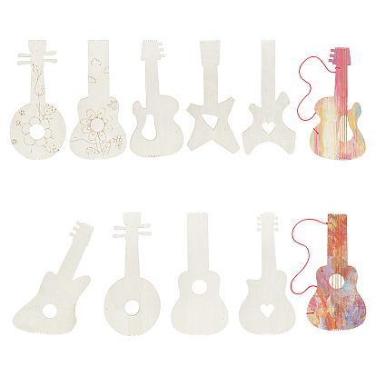 9шт. 9 варианты необработанных деревянных подвесок в виде гитар для живописи, пирография, домашнего декора