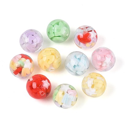 Прозрачный бисер cmолой, круглый с сердцем и звездой, с полимерной глиной