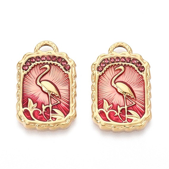 304 подвески из нержавеющей стали, с эмалью и стразами, прямоугольник с подвеской фламинго, реальный 14 k позолоченный