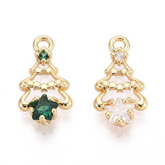 Латунные микро проложить кубического циркония прелести, рождественская елка, долговечный, без никеля , реальный 18 k позолоченный
