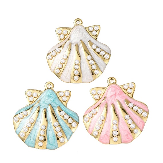 304 подвески из нержавеющей стали, подвески в форме ракушек, с эмалью и искусственным жемчугом из АБС-пластика, реальный 18 k позолоченный, ионное покрытие (ip)