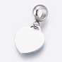 304 Stainless Steel European Dangle Charms, Large Hole Pendants, with Enamel, Heart with Friend