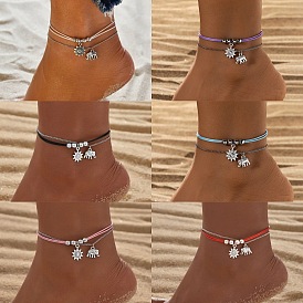 Подвеска в виде богемного солнца и сплава слона 3 многослойные браслеты на ногу, украшения для женщин, античное серебро