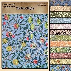 12Pcs Retro Flower Pattern Scrapbook Paper, Collage Creative Journal Decoration Backgroud Sheets