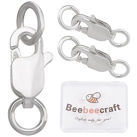 6 Set 925 Sterling Silver Lobster Claw Clasps, with Jump Rings, Rectangle
