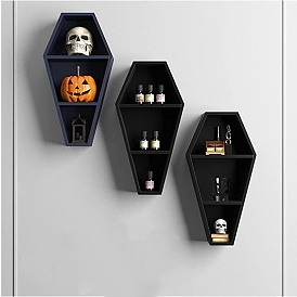 Wooden Black Floating Wall Coffin Shelf, for Home and Office Decoration