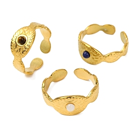 Кольца из натурального драгоценного камня, овальные золотистые тона 304 манжеты из нержавеющей стали для женщин