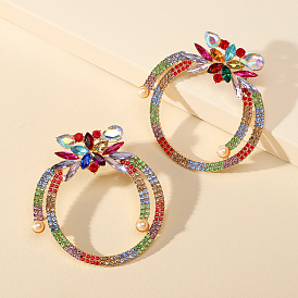 Colorful Geometric Crystal Pearl Retro Earrings with Round Metal Setting for Fashionable European and American Women