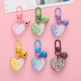 Colorful Heart Keychain with Bell and Earphone Cover - Creative and Stylish.