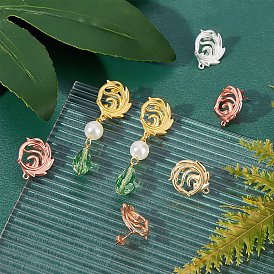 ARRICRAFT 5 Pairs 5 Colors Alloy Stud Earring Findings, with Loop, Brass Pins and Ear Nuts, Long-Lasting Plated, Flower