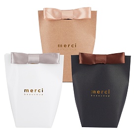 Paper Bags, Gift Bags, Wedding Bags with Word  Merci, Rectangle with Polyester Ribbon