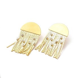 Cubic Zirconia Half Round Dangle Stud Earring, Brass Tassel Drop Earrings for Women