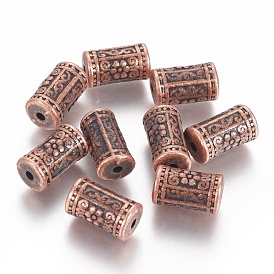 Tibetan Style Alloy Flower Pattern Column Beads, Cadmium Free & Lead Free, 17x10mm, Hole: 2.5mm, about 120pcs/1000g