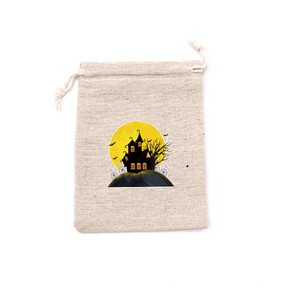 Rectangle Jute Packing Pouches, Halloween Printed Drawstring Bags