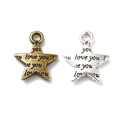 Tibetan Style Alloy Charms, Star with Word Love You Charms