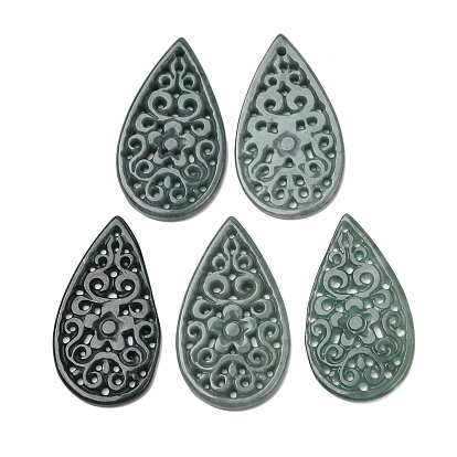 Подвески из натурального бирманского жадеита с резьбой, полые подвески в форме слезы