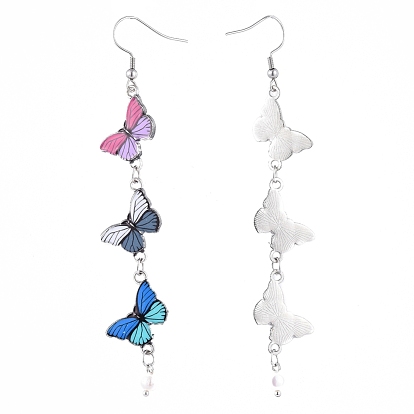 304 Stainless Steel Butterfly Jewelry Sets, Dangle Earrings and Anklets, with Printed Alloy Links, Freshwater Pearl Beads and Akoya Shell Charms