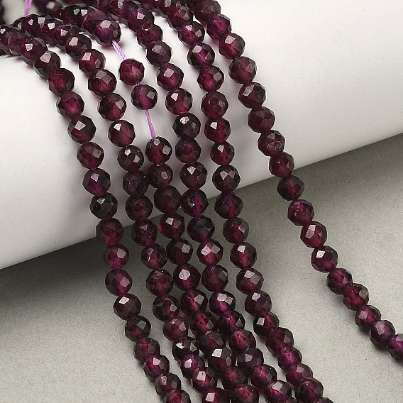 Natural Garnet Beads Strands, Round, Faceted
