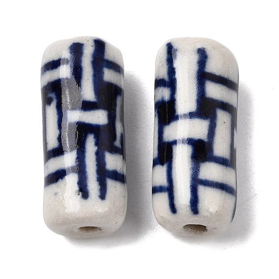 Фарфоровые бусины ручной работы, колонка, синий и белый фарфоровый узор