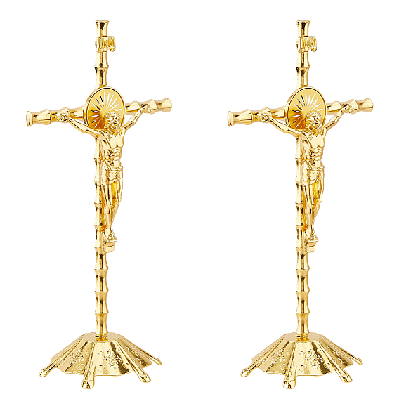 Religion Alloy Crucifix Cross Statue Display Decorations, for Home Office Desktop Decoration