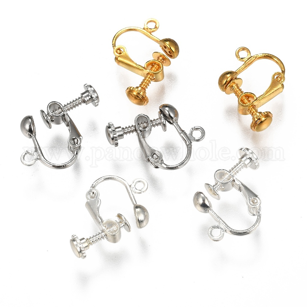 China Factory Brass Screw Clip Earring Converter, Spiral Ear Clip, for non- pierced Ears, with Loop, 17x13.5x5mm, Hole: 1.2mm 17x13.5x5mm, Hole: 1.2mm  in bulk online 