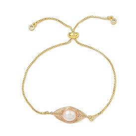 Natural Cultured Freshwater Pearl Slider Bracelets, with Brass Chain, Horse Eye