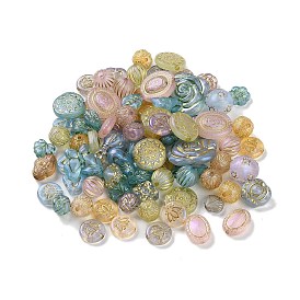 Transparent Acrylic Beads, Metal Enlaced, Mixed Shapes