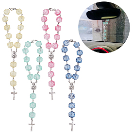 4шт. стеклянные розы подвесные украшения, Сплав с застежками когтя омара, для автомобильных подвесных украшений, крестик