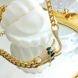 Minimalist Chic Snake Head Zirconia Necklace - Titanium Gold Plated Collarbone Chain for Women