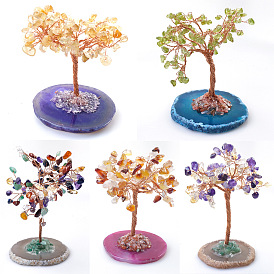 Natural colorful crystal amethyst red agate jade life tree stone degaussing home office desk decoration