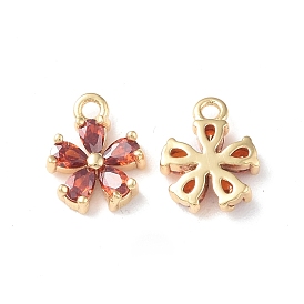 Brass Charms, with Glass, 5-Petal Flower Charm