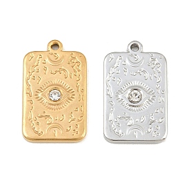 304 pendentifs en acier inoxydable avec strass en cristal, rectangle avec des charmes du mauvais œil