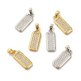 Brass Micro Pave Clear Cubic Zirconia Pendants, Long-Lasting Plated, Rectangle