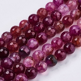 Natural Agate Round Beads Strand, Dyed, Faceted, 10mm, Hole: 1mm, about 38pcs/strand, 14.56 inch