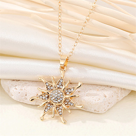 Sparkling Snowflake Necklace with Sunflower Pendant - Trendy Alloy Collarbone Chain Jewelry