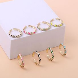 Unique Oil Splicing Copper Ring with Zircon Stone for Women - Adjustable and Versatile Fashion Accessory