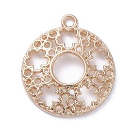 Zinc Alloy Open Back Bezel Pendants, For DIY UV Resin, Epoxy Resin, Pressed Flower Jewelry, Flat Round with Flower
