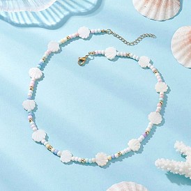 Летние пляжные ожерелья из натуральных белых ракушек и стеклянного бисера., с 304 удлинителями цепи из нержавеющей стали, золотые