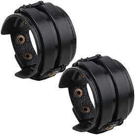 2Pcs Cowhide Cord Wide Cord Bracelets, with Alloy Findings